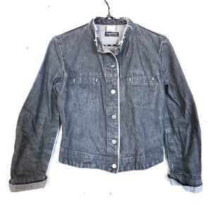 Tailored Cut Mock Neck Grey Denim Jacket